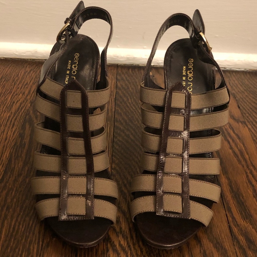 SERGIO ROSSI Leather and Elastic High Heel Sandal